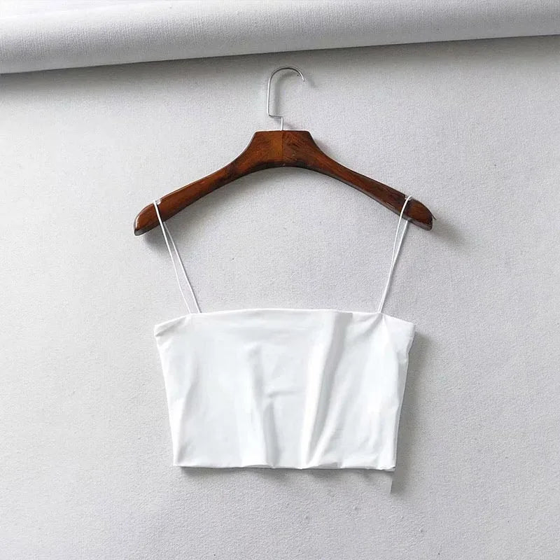 2022 Summer Women's Crop Top Sexy Elastic Cotton Camis sleeveless Short Tank Top Bar WHITE