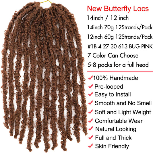 Butterfly Locs Crochet Hair 12 inch Handmade Butterfly Soft Locs Crochet Hair Extensions Synthetic Braiding Hair 12Strands/pack Badiee Stylez