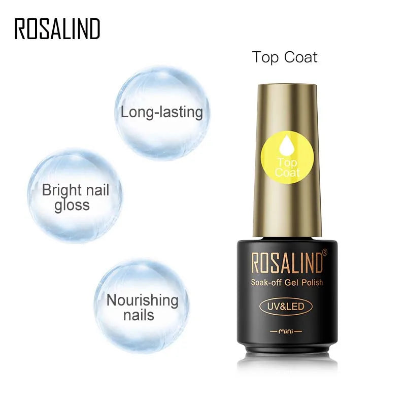 ROSALIND Hot-sale Bottle Gel Nail Polish Vernis Semi Permanent Primer Top Coat Bright Classic For Nail Art Design LED/UV Lamp RATOP