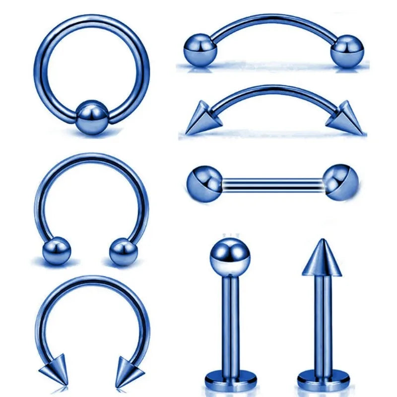 8Pcs Stainless Steel Eyebrow Rings, Lip Ring Nose Hoop Tongue Ring Septum Nose Piercing Jewelry Cartilage Tragus Earrings D4-8Pcs-Blue