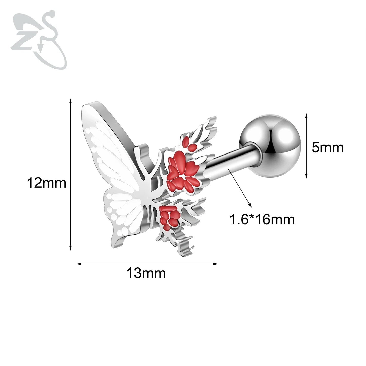 ZS 1 Piece 14G Stainless Steel Tongue Piercing Ring Colorful Butterfly Bone Tongues Stud Punk Skull Snake Body Piercings Jewelry Style 4
