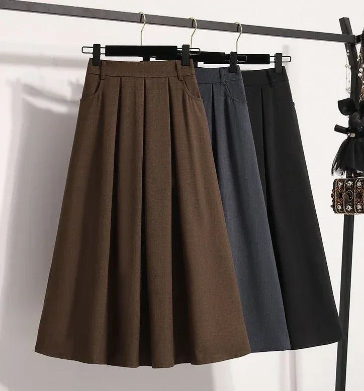 2025 Solid Color Versatile Medium Length Skirt Pleated Plus Size A-Line Maxi Gown Cover Hip Spring Summer New Half-length Skirt