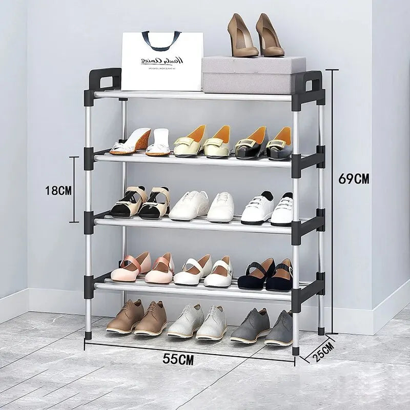 3-7Floor Simple Shoe Rack Multi Layer Dustproof Household Doorstep Shoe Cabinet Storage Space Saving Assembly Of Small Shoe Rack Black four layer