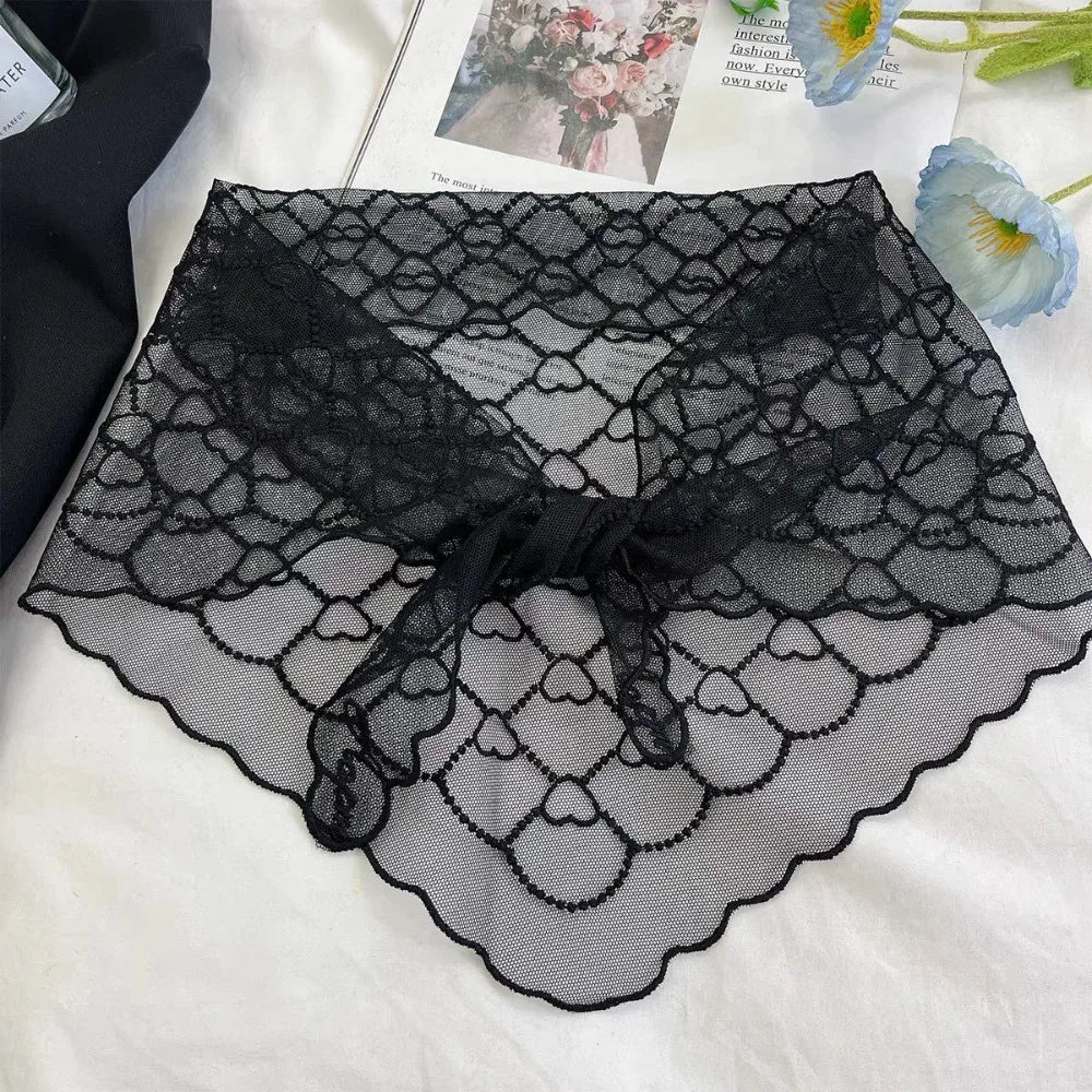 Sweet Love Heart Lace Scarves Korean Style Neck Wrap Bandanas Shawl Headscarf Headband Triangle Hijab Scarf Gift Black