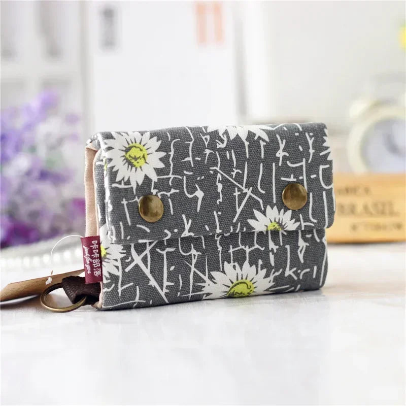 1pcs New Canvas Cartoon Totoro Cat Printed Flower Dog Women Short Wallet Cute Mini Money Key Bag Coin Pocket Purse for Children GrayDaisy
