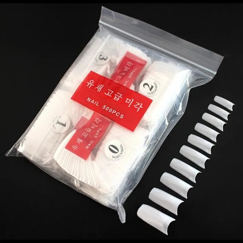 500pcs/Pack Clear/White/Nature French False Fake Tips Ultra-Flexible Half Cover Fake Nail Tips Acrylic Nail Tips 10 Sizes##td white