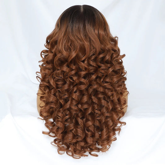 Latisha 13X6 HD Synthetic Lace Front Wigs Curly Pre Plucked Lace Frontal Wig with Bangs for Women Highlight with Babyhair 24Inch Badiee Stylez