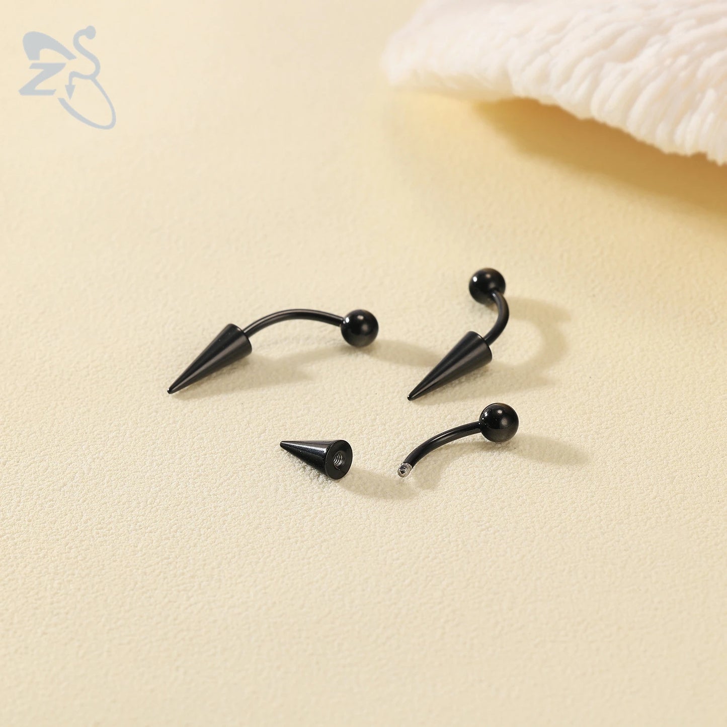 ZS 1 PC 16G Stainelss Steel Eyebrow Ring For Men Women Long Spike Curved Nose Bridge Piercing 3 Colors Cone Lip Labret Piercings