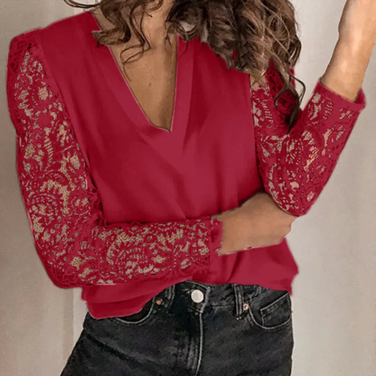 2021 Elegant Blouses Women Lace Tops Chic Women's Blouses Fashion Size Woman Shirt V Neck Women Tops and Blouse