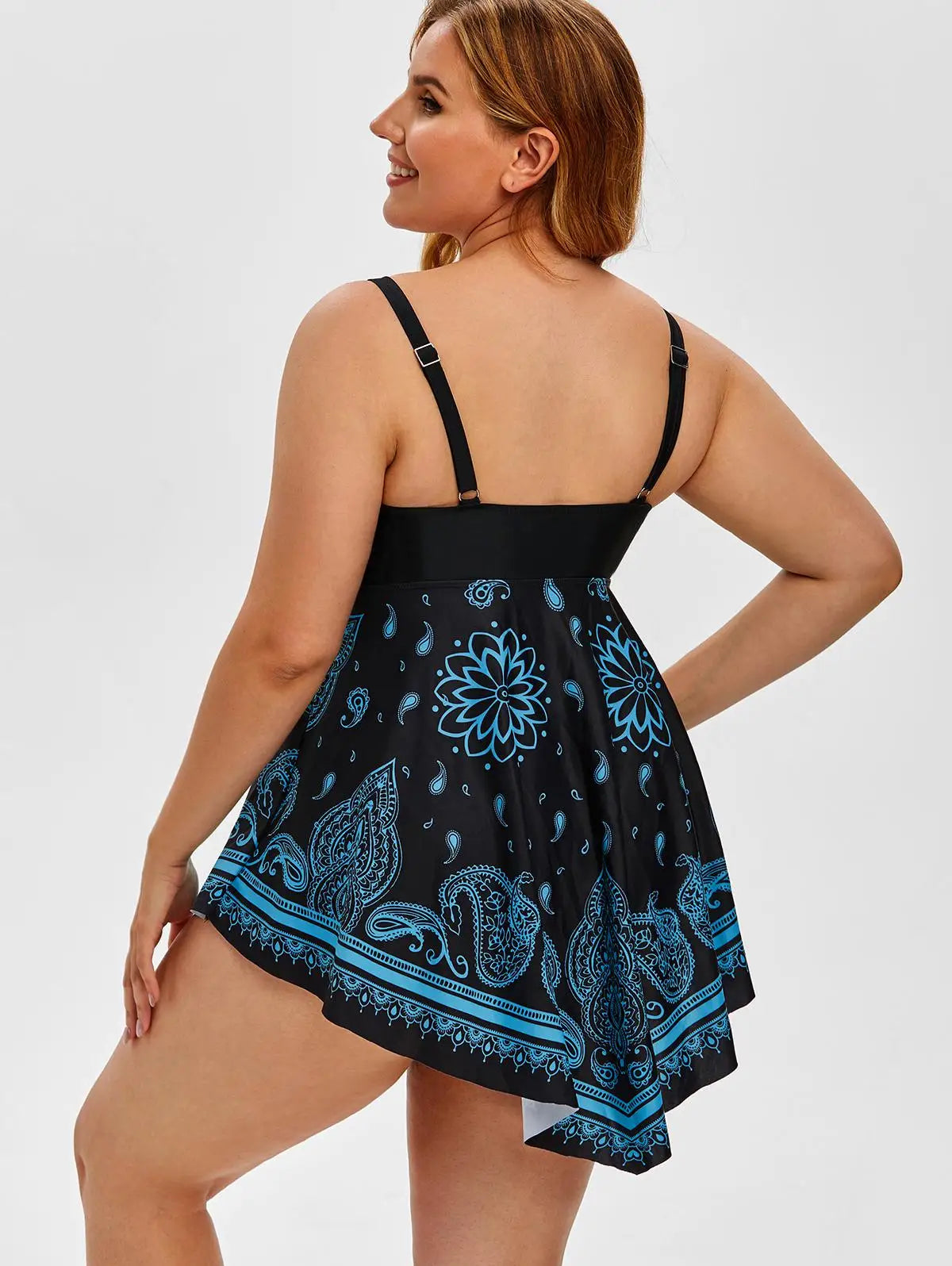 ROSEGAL Plus Size Women's Curve Paisley Handkerchief Padded Modest Tankini Swimsuit