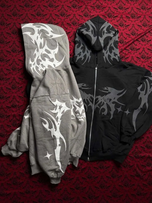 Striped Print Harajuku Gothic Casual Loose Sweatshirt Men Fashion Retro Hip-hop Y2K 2025 Rock Streetwear Oversized Hoodie Women