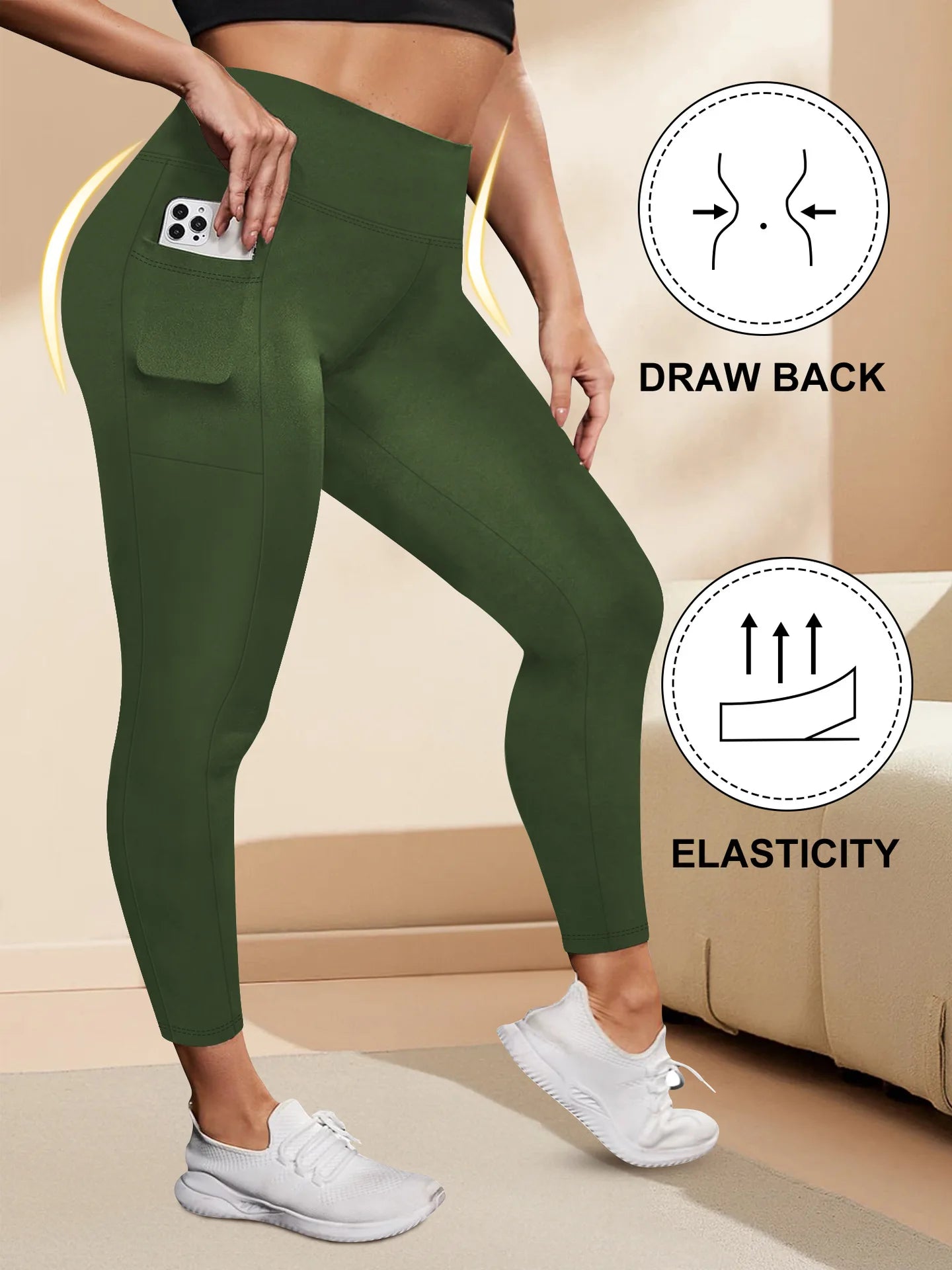 Women's High-Waisted Yoga Pants Plus Size Butt-Lifting Workout Leggings with Pockets Elastic Activewear for Gym & Running