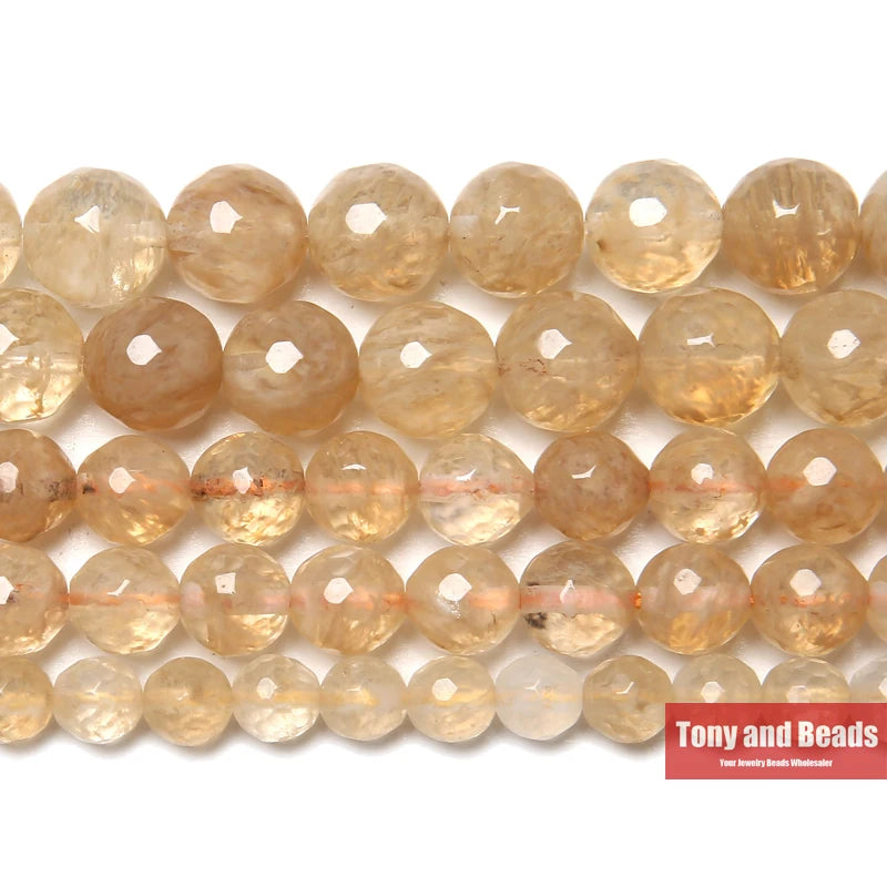 New Arrival Faceted Citrine Quartz Beads 15" Strand 6 8 10 mm Pick Size For Jewelry Making 12mm 31 to 32pcs