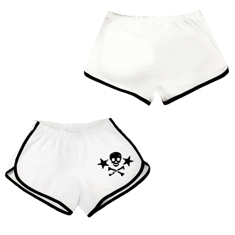 Y2k Shorts Skull Print Streetwear Gothic Graphic Camis Summer Vintage Hip Hop Sleeveless EGirl Dark Punk Sexy Harajuku Crop Top Fuchsia