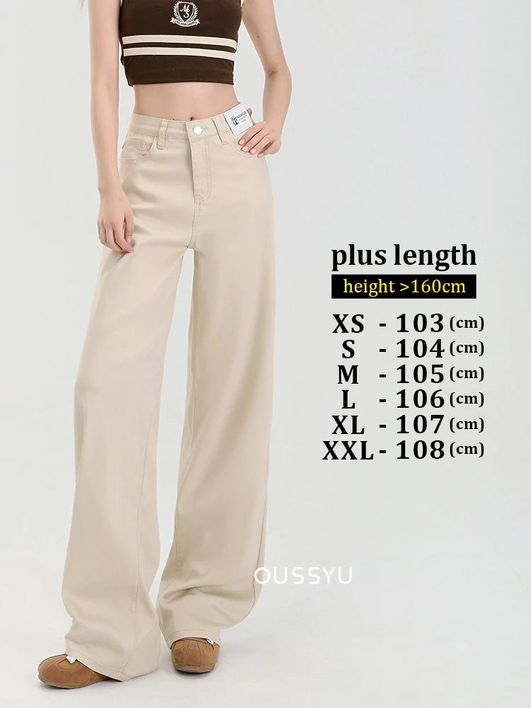 New Summer Soft Lyocell Jeans Women Blue Khaki White High Waist Straight Thin Wide Leg Denim Pants Y2k Loose Female Clothing 2XL Khaki-plus