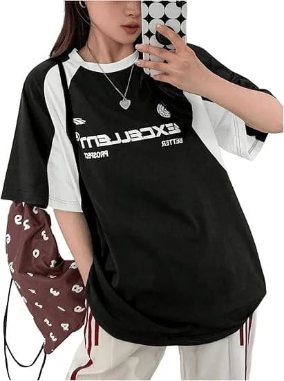 Women's Contrast Letters Printed Round Neck Short Sleeve T-Shirt Summer Women Clothing Fashion Korean Y2K Streetwear Tops