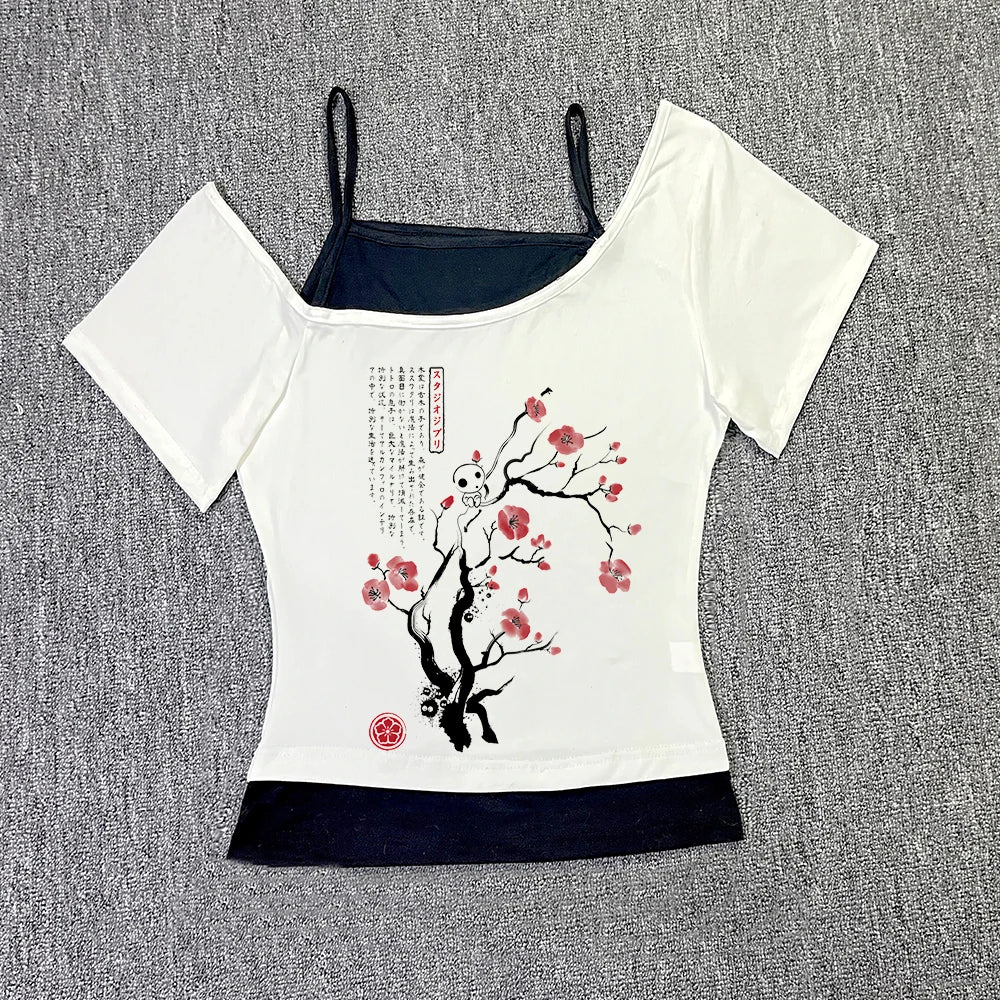 Beautiful Flower pattern Print vest Women Crop top Casual fashion Tops cute Comfortable sexy Female Clothes Sweet Girl Baby Top WHITE1