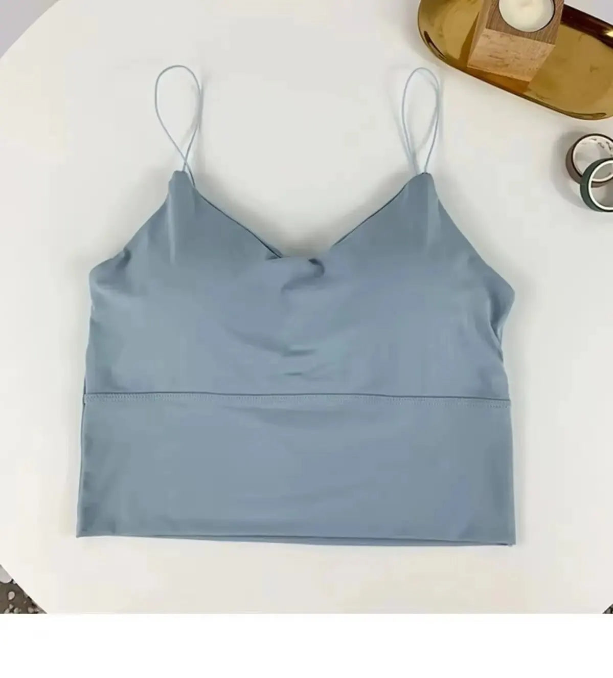 1pc Women Sexy Solid Color Camisole Ice Silk Tube Seamless Sports Tank Top Wireless Underwear Padded Bra Bralette Vest One Size SKY BLUE