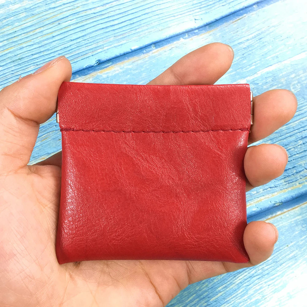 Pu Leather Coin Purse Women Men Small Mini Short Wallet Bag Money Change Key Earbuds Travel Credit Card Holder for Kids Girl Red