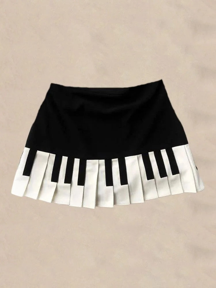 Yitimoky 2025 Spring Spliced Women Short Skirt Y2k Slim Design Harajuku Mini Skirt Female Empire Korea Style Chic Piano Skirt black