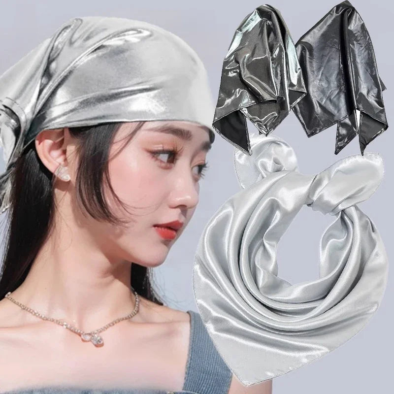 Y2K Punk Bandana Scarf for Women Fashion Square Headwear Bling Silver Head Scarf Hair Accessories Bandanas for Girls Women