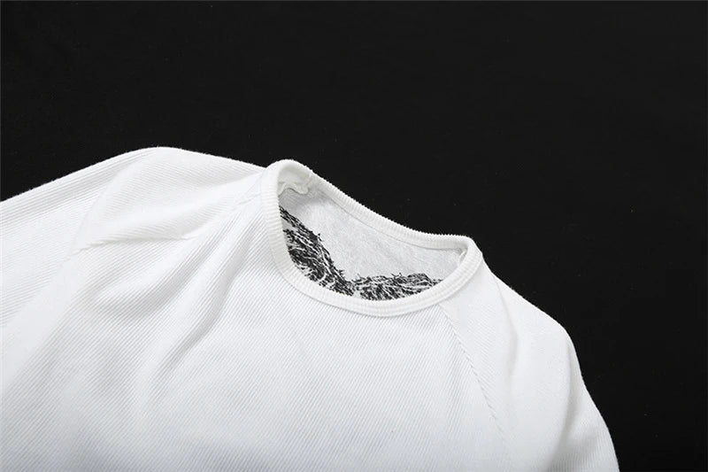 Y2K T Shirts Vintage Women O-neck Tee Long Sleeve Grunge Print Casual Crop Tops Female Graphic Korean Fashion Crop Tops EMO