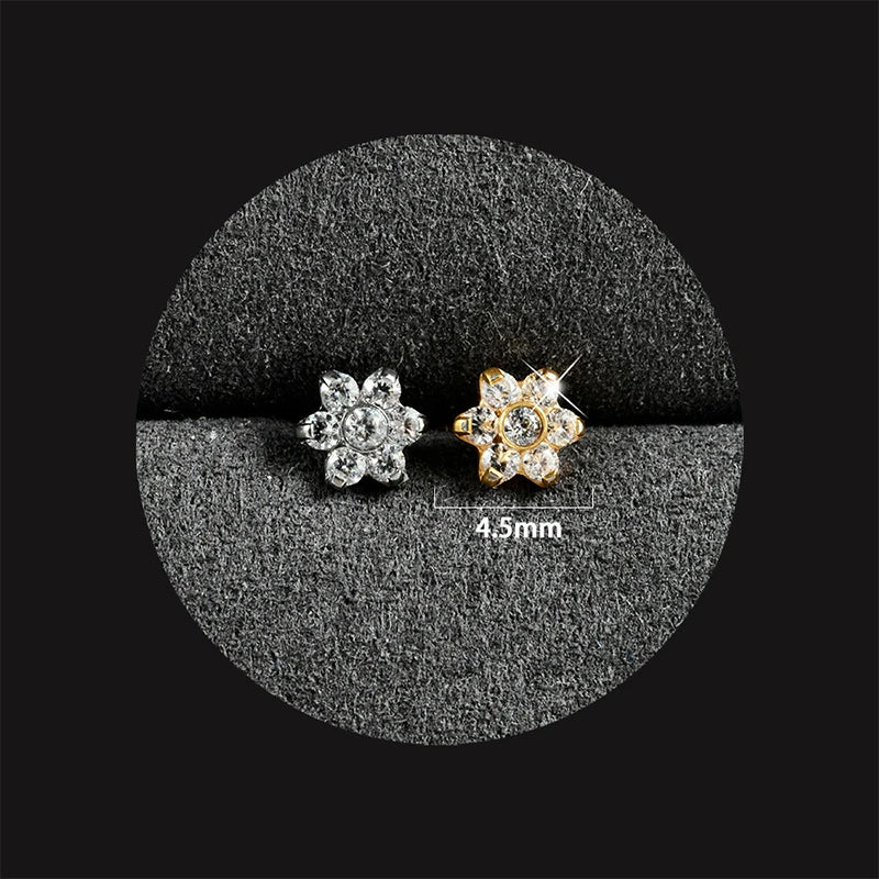 1PC ASTM F136 Titanium Flower CZ Labret Stud Internal Thread Piercing Lip Stud Daith Conch Earring Piercing Jewelry Wholesale NO 9 Labret, Lip Piercing Jewelry