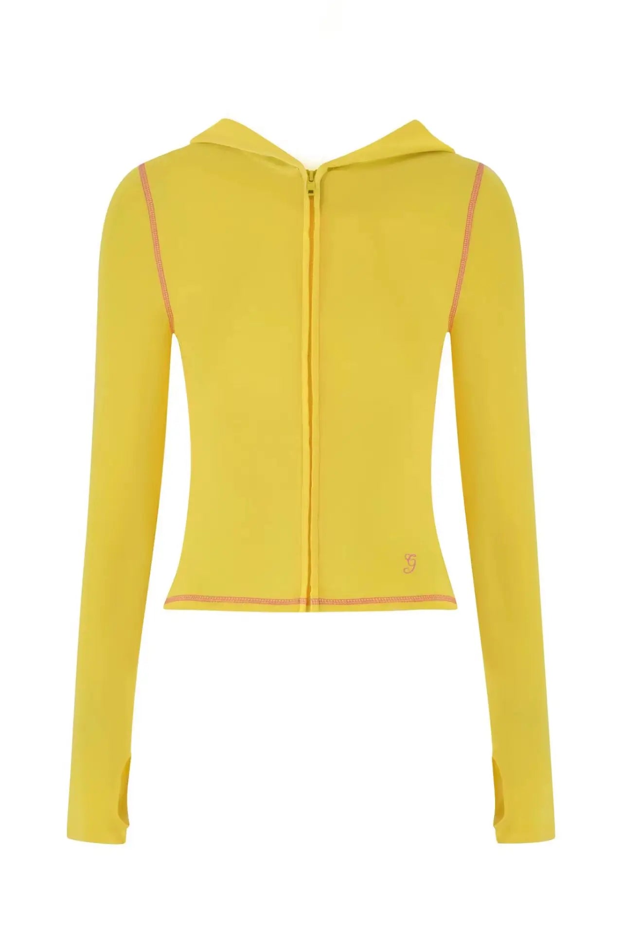 slim fit shoulder floral print bright line design slim fit hooded zipper short jacket pants for women yellow top