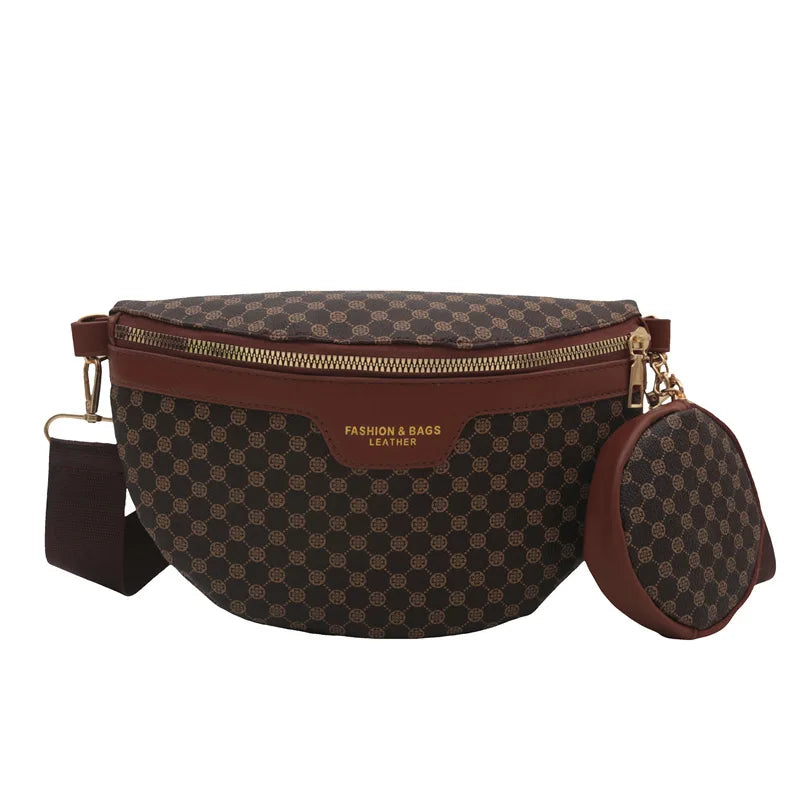 New fashion trend waist bag, casual fashion chest bag, casual retro shoulder bag, Korean version crossbody bag, women's bag Coffee color