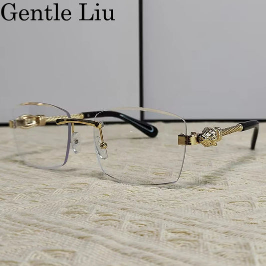 Small Rectangle Rimless Sunglasses Men 2025 Luxury Brand Frameless Metal Frame Sun Glasses For Male Classic Vintage Eyewear