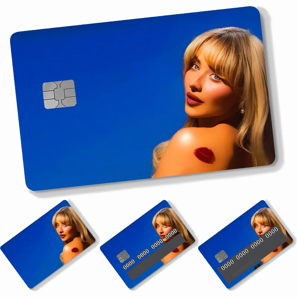 Singer S-Sabrina C-Carpenter Card Stickers 4pcs PVC Credit Card Skin Stickers Removable Self-adhesive Protective Film Badiee Stylez