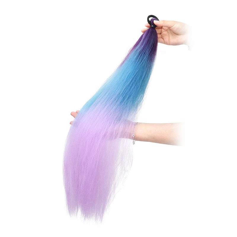 24Inch Synthetic Long Straight Ponytail With Rubber Band Elastic Hair Extension Colorful DIY Braiding Hair Accessories for Women C26 24inches