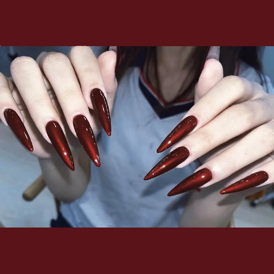 Red Black Gradient Press on Nails Medium Length Coffin Fake Nails with Sticky Tabs Ballerina False Nails Tips for Women 24Pcs Y-1