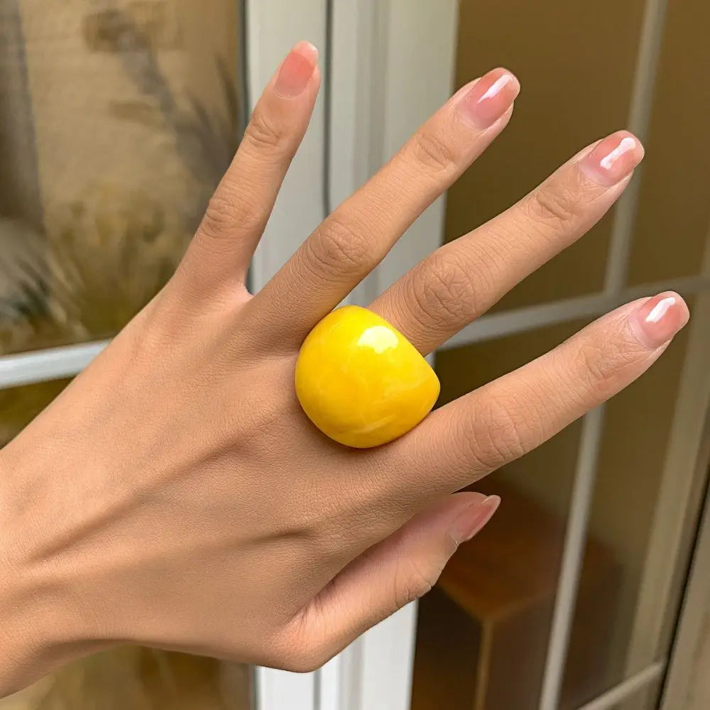 Fashion Resin Plain Ring Candy Color Acrylic Ring Simple Geometric Ring Trendy Ring Exquisite Multicolor Ring Fashion Jewelry Yellow
