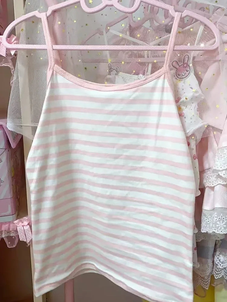 Summer Pink Ropa Mujer Crop Tops Women Clothing Kawaii Sexy 2024 Y2k Tanks Fashion Striped Sweet Vest Slim Fit Sleeveless Camis