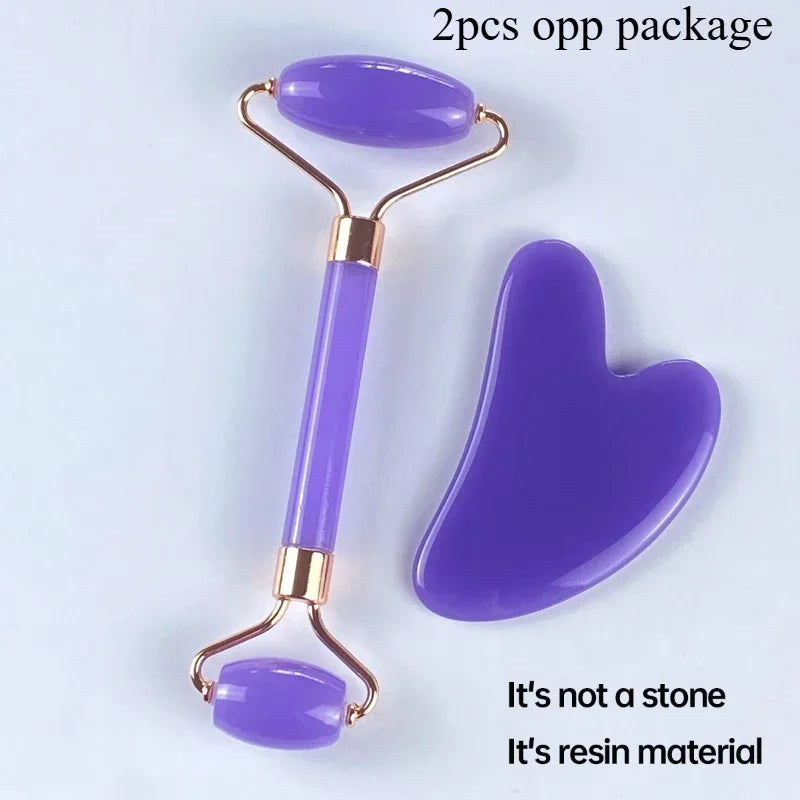 Gua Sha Roller Massager Roller for Face Neck Eye Resin Facial Massage Instrumenr Beauty Health Care Scraping Board Skin Care 2pcs purple
