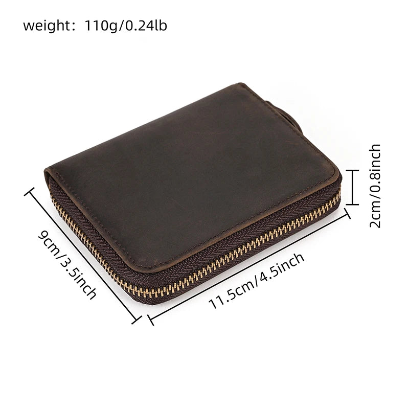 2023 New Short Wallet Men Women Vintage Fashion Card Holder Zipper Coin Purse Crazy Horse Leather Mens Slim Zipper Purse Wallet