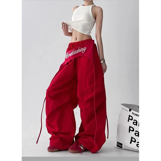 Korean Y2K Cargo Pants Women Streetwear Letter Print Baggy Sweatpants Gyaru Harajuku Wide Leg Joggers Summer Casual Trousers Badiee Stylez