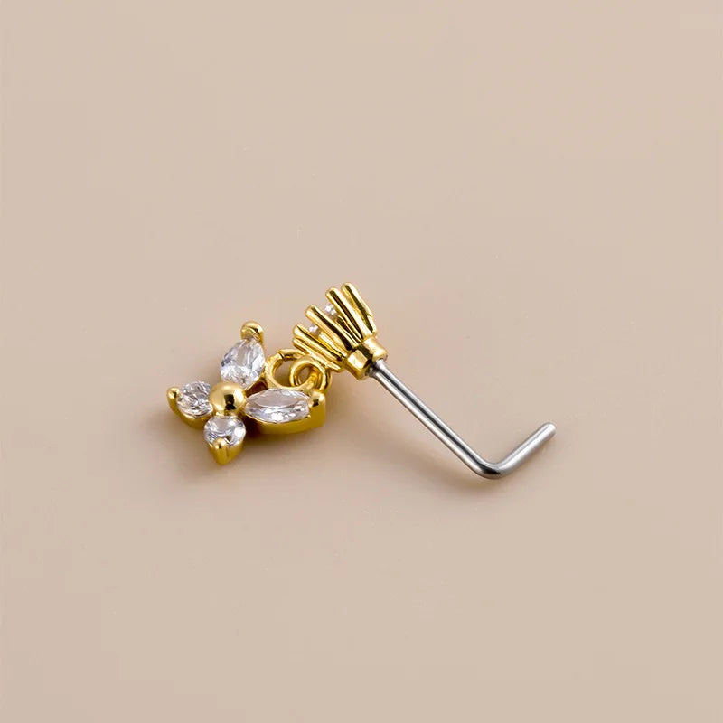 1Pcs Stainless Steel Piercing Nose Studs Crystal Zircon Butterfly Pendant Nose Ring Nail Goth PIERC Body Jewelry For Women 20G