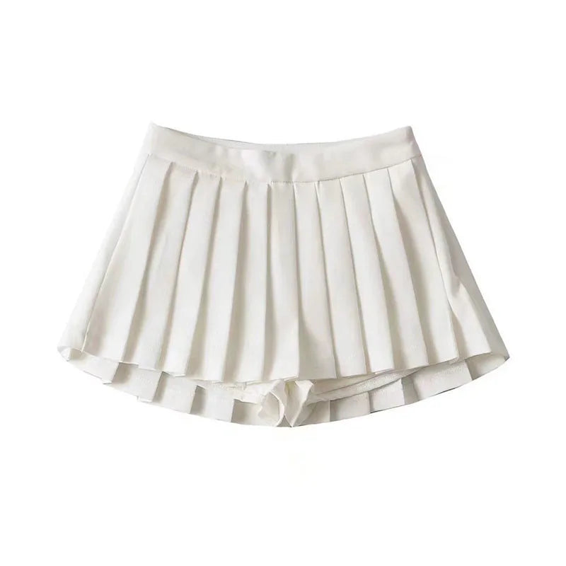 Zoki Sexy Women Pleated Skirts High Waist Summer Vintage Mini Skirts Korean Tennis Student White Designed Dance Skirt WHITE