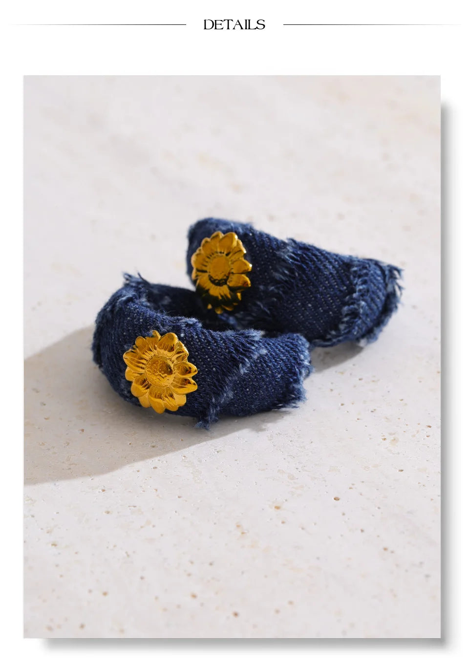 Yhpup Creative Blue Denim Flower C Shape Hoop Earrings Women Stainless Steel Popular Jewelry Autumn & Winter New 2025 Wholesale