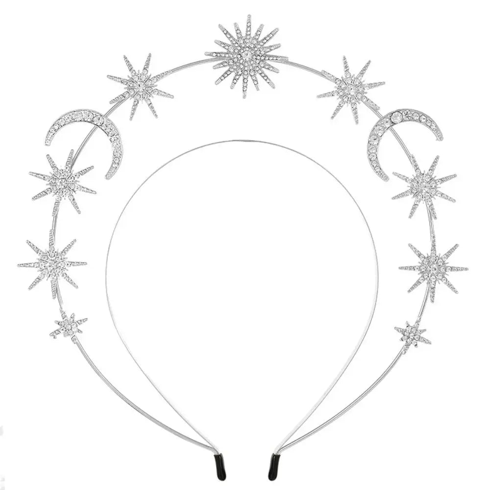 Exaggerated Metal Star Hair Hoop Silver bilayer Halo Crown Princess Bridal Hair Tiara Baroque Hairbands Head Jewelry B