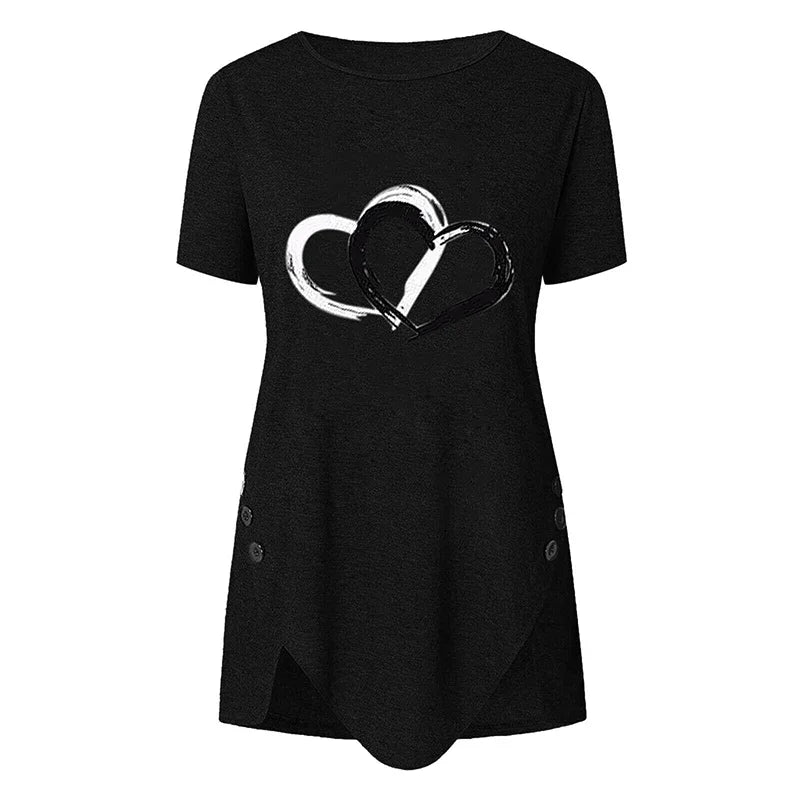 Women's Short-sleeve Heart Printed T-shirt Summer Casual Loose Long Top Tee Shirt Clothing Fashion T Shirt Streewear Oversized