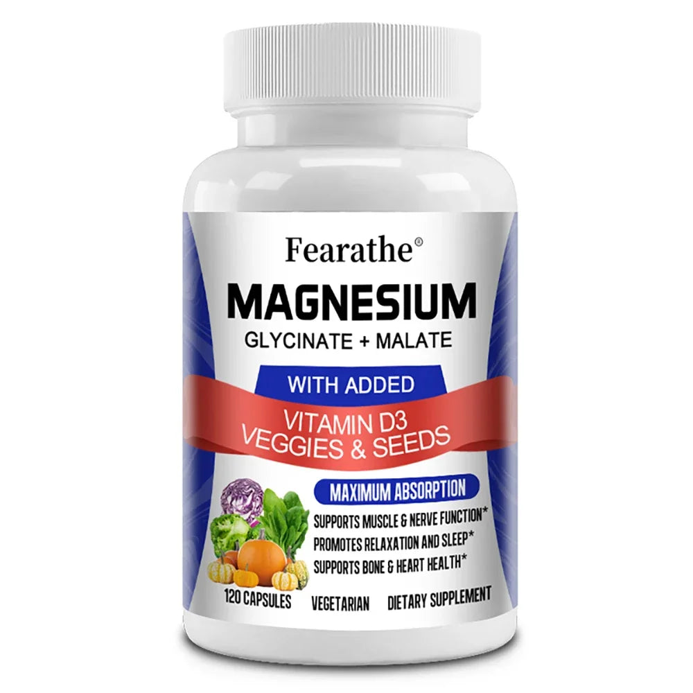 Magnesium Capsules - Magnesium Malate + Glycinate Supplement, Helps Boost Immunity, Promote Heart Health and Strong Bones 120count United States