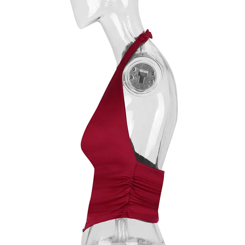 Summer New Women's Tank Streetwear Fashion Halter Low Chest Top Red Sexy Vest Casual Slim Lady Club Party Versatile Top Clothing
