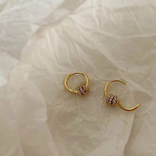 Trendy Gold Plated Geometric Gear Shape Circle Hoop Earrings for Women Girl Fashion Zircon Jewelry Buckle Type Badiee Stylez