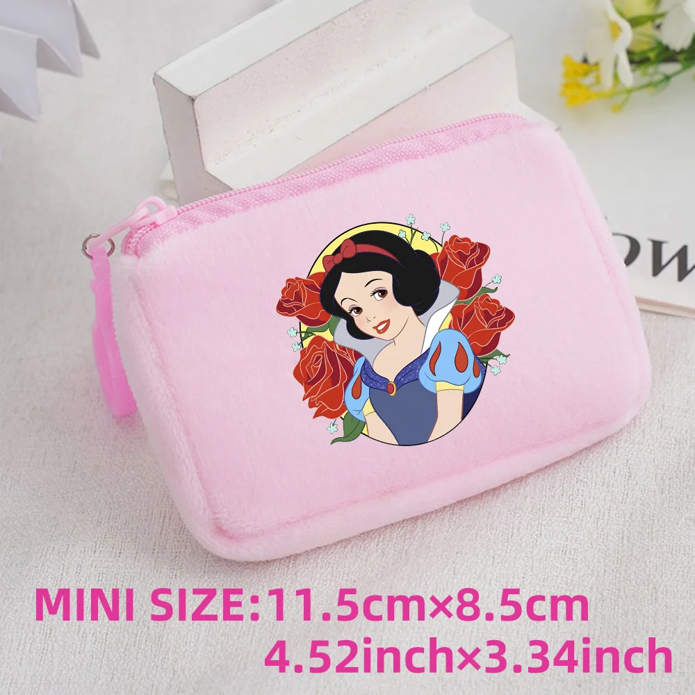 Princess Disney Kids Anime Plush Coin Purse Girls Mini Wallet Printed Moneybag Kawaii Square Portable Storage Bag Birthday Gifts 1pcs-009