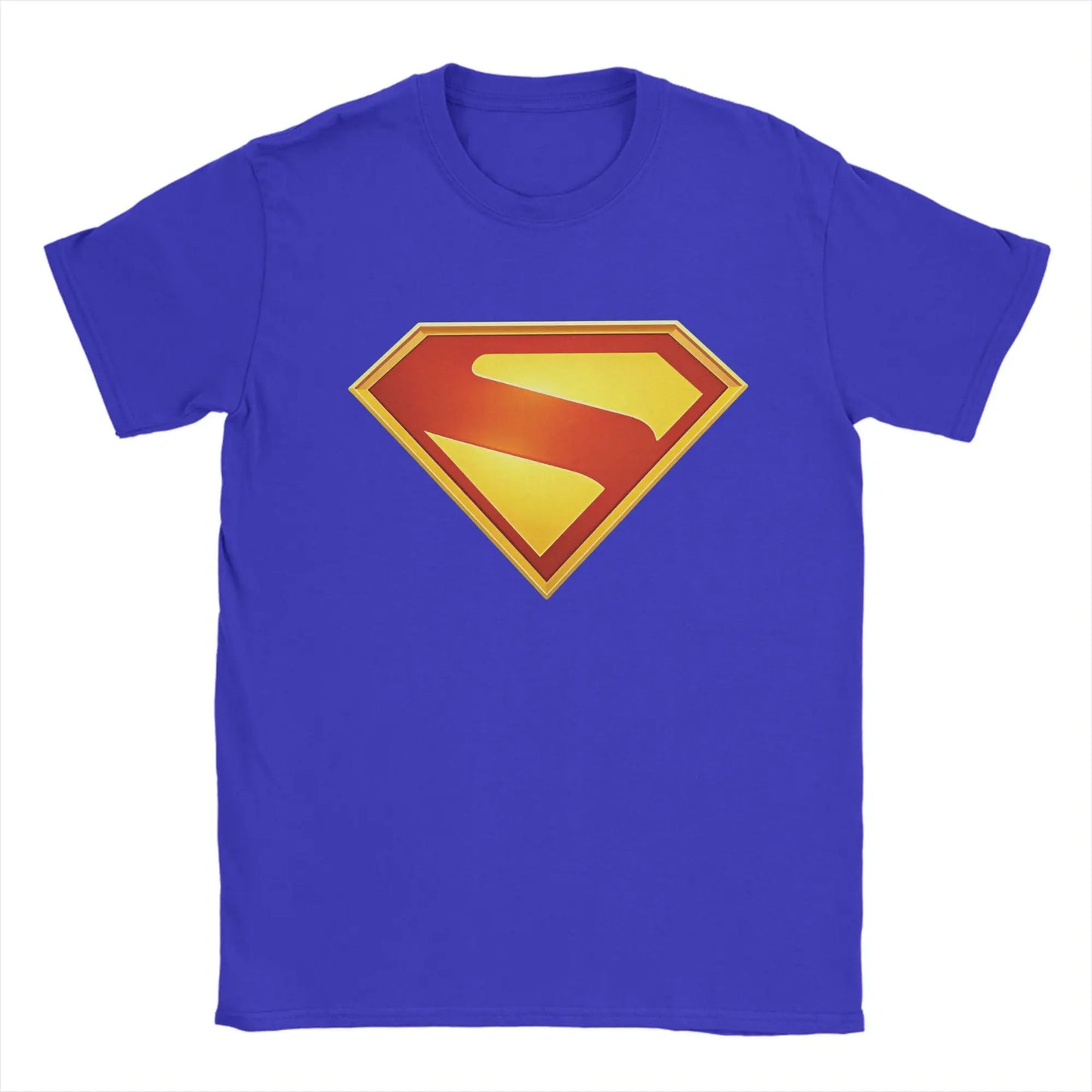 Supermans Logo Pure Cotton T-Shirt For Men's Beach Aesthetic T Shirts Round Neck Hipster Tees Oversized Custom DIY Clothes Blue