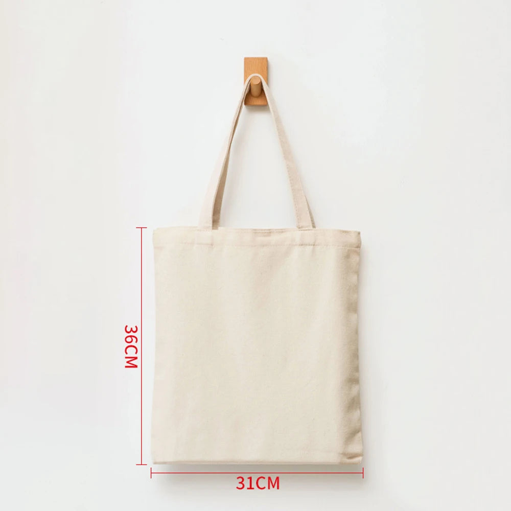 ISKYBOB Large Capacity Canvas Shoulder Bag Handbag Folding Eco Cotton Tote Bags Reusable DIY Painted Shopping Bag Grocery Bag Beige-36X31CM