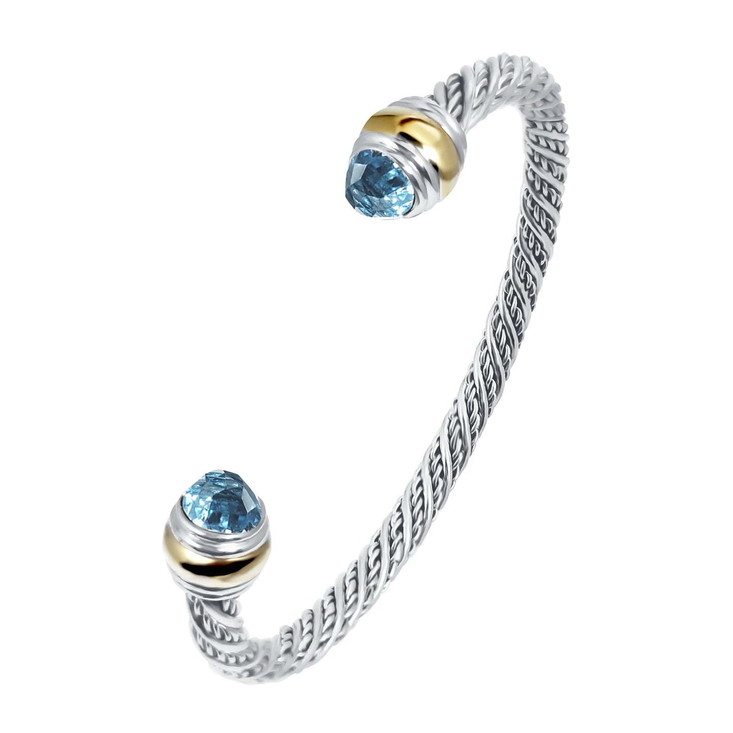 1PC Cable Bracelet for Women Gemstone Open Cuff Bracelet Bangle Bracelet Pearl Bracelet for Girls Best Gift for Women Friend Blue Zircon
